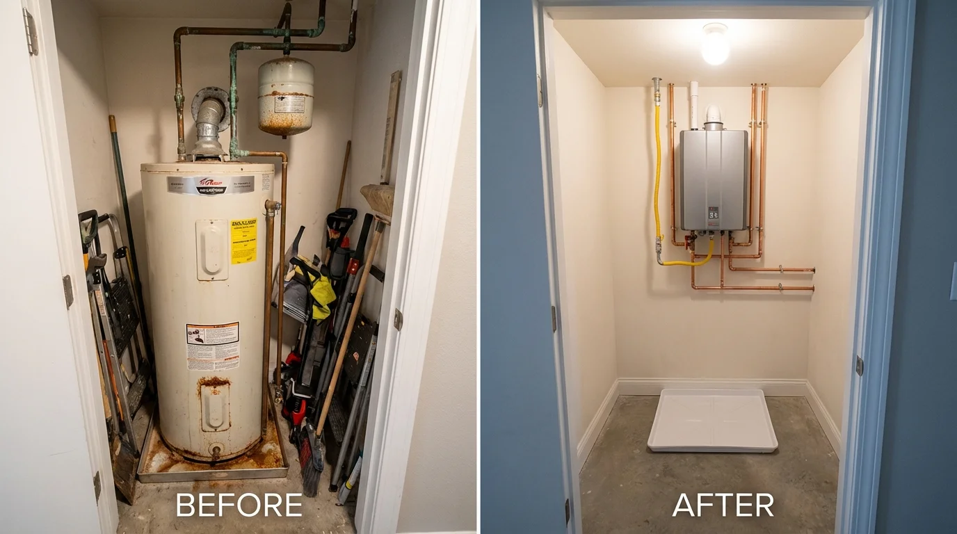 Tank water heater versus wall-mounted tankless unit comparison for Ashland, KS homeowners